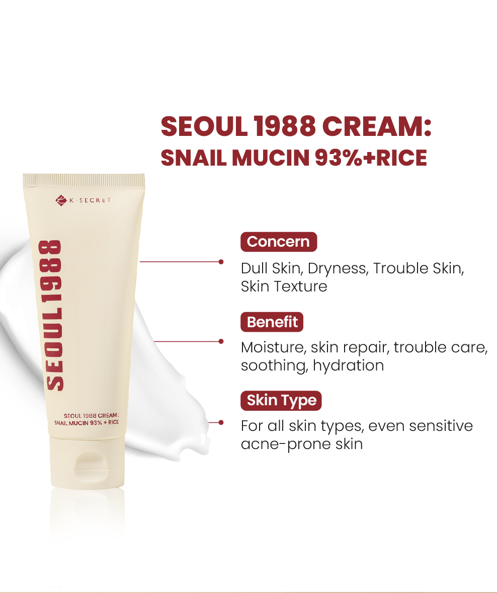 Ksecret Seoul 1988 Cream Snail Mucin 93% + Rice concern-forte Ksecret Seoul 1988 Cream Snail Mucin 93 Rice concern forte