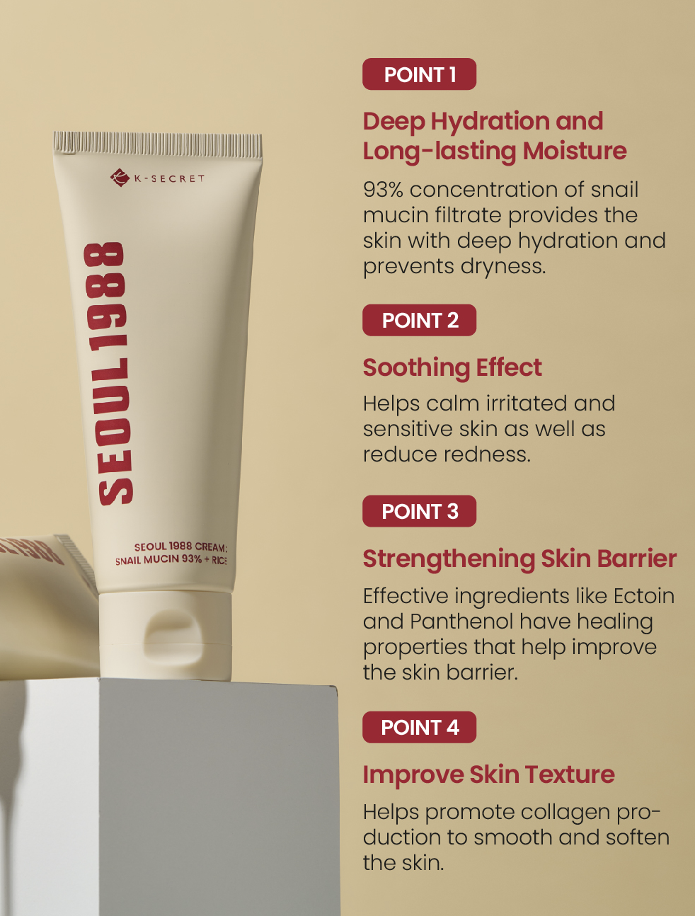 Ksecret Seoul 1988 Cream Snail Mucin 93% + Rice improves skin texture - forte Ksecret Seoul 1988 Cream Snail Mucin 93 Rice improves skin texture forte