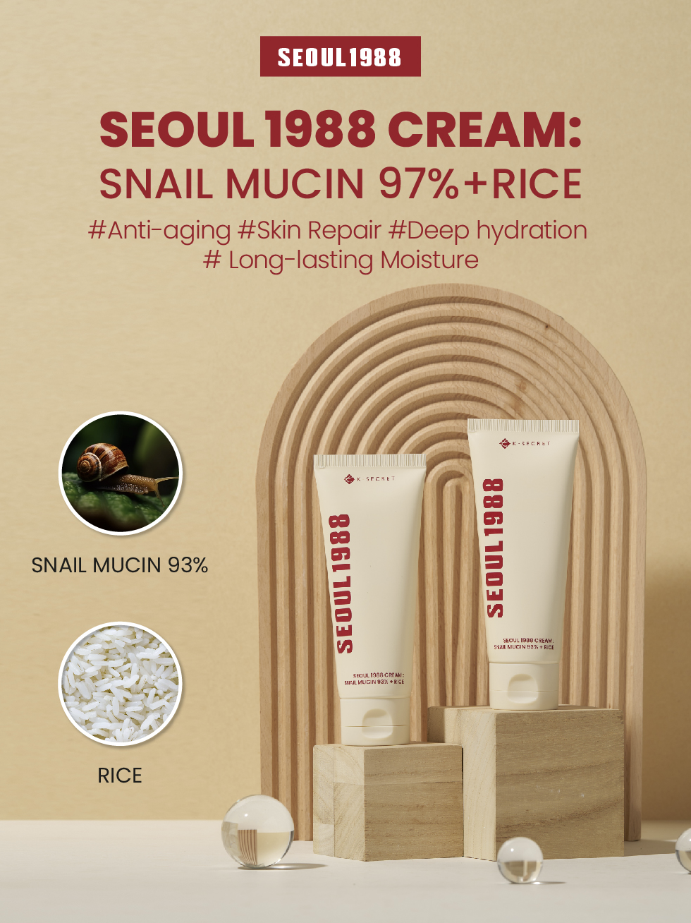 Ksecret Seoul 1988 Cream Snail Mucin 93% + Rice ingredients - forte Ksecret Seoul 1988 Cream Snail Mucin 93 Rice ingredients forte
