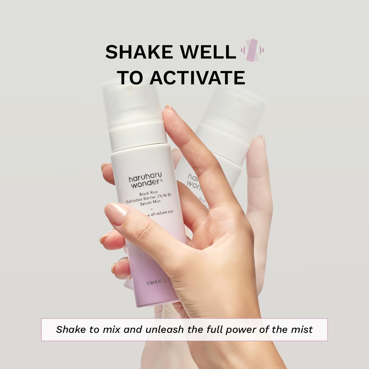Haruharu Wonder Black Rice Probiotics Barrier NAD+ Serum Mist shake to activate Haruharu Wonder Black Rice Probiotics Barrier NAD Serum Mist shake to activate