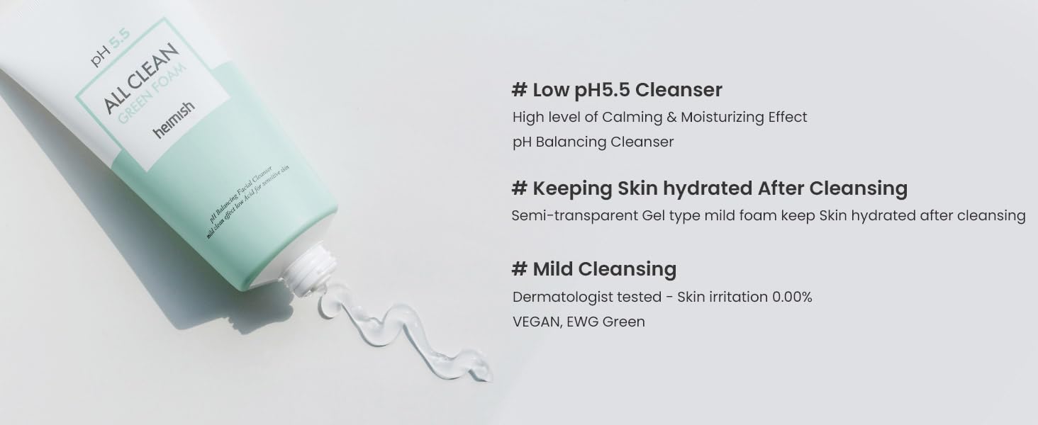 Heimish PH 5.5 All Clean Green Foam key features large