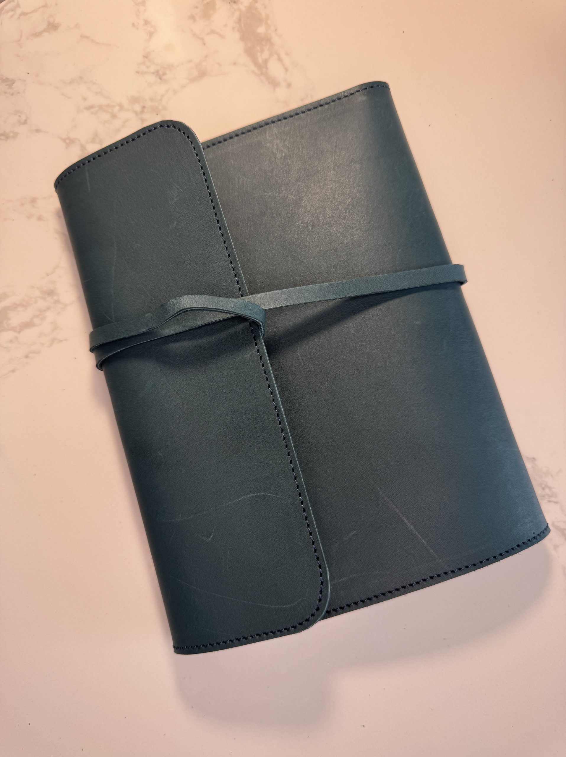 Plain Teal Leather Folio - FORTEx Penelope plain teal leather folio exterior - FORTÉ x Penelope leather folio collaboration