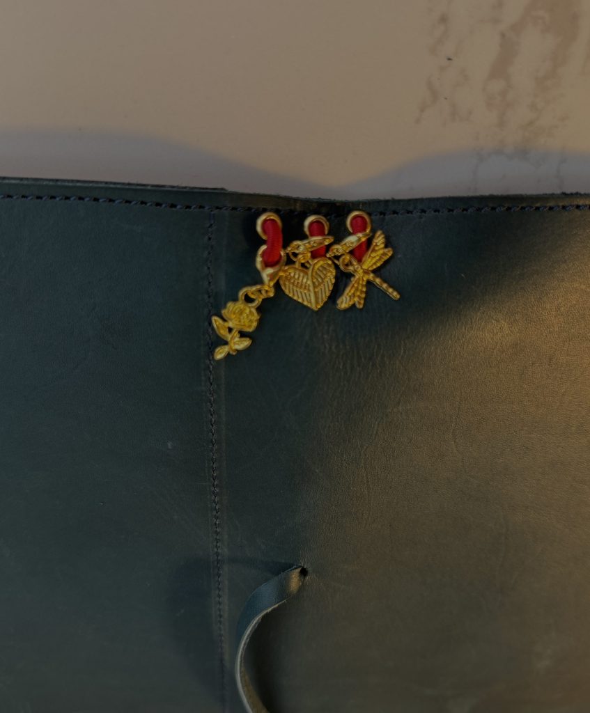 Teal Leather Folio grommets red cord charms FORTExPenelope
